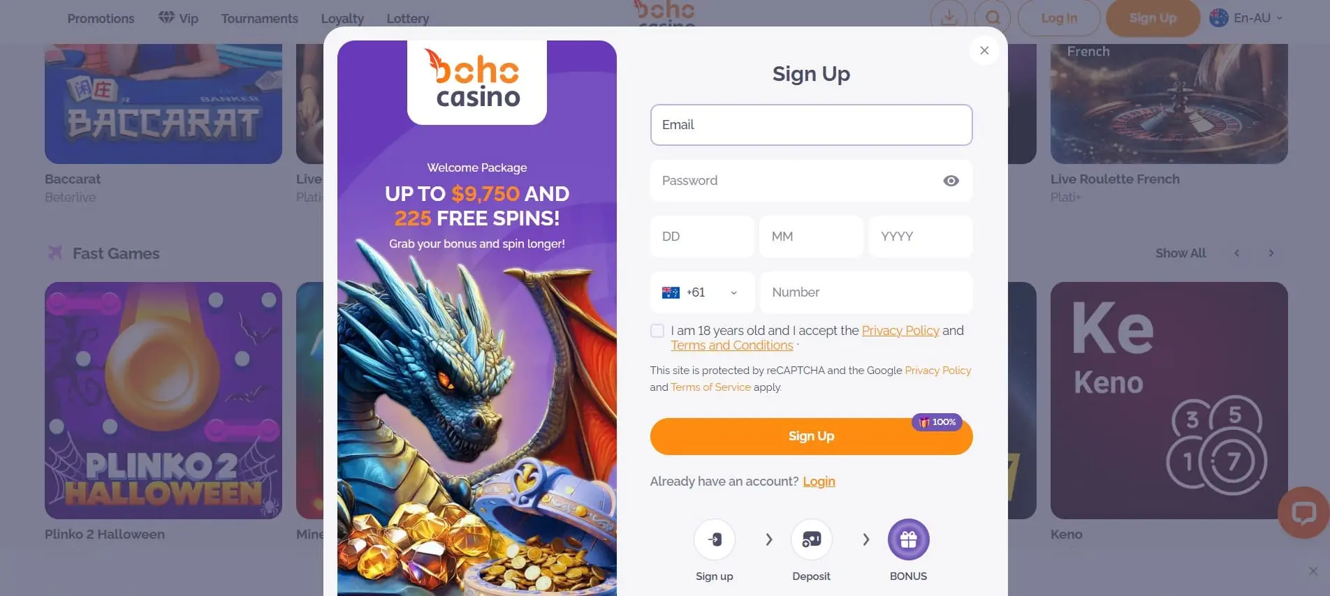 Boho casino registration.